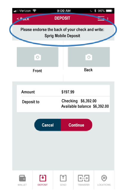co-op sprig mobile deposit screen